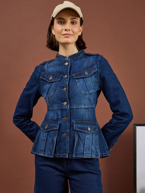 Classic Blue Utility Pocket Denim Jacket -SASSAFRAS