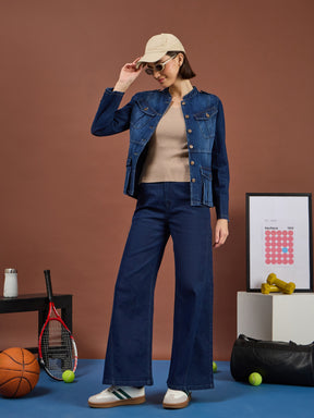 Classic Blue Utility Pocket Denim Jacket -SASSAFRAS