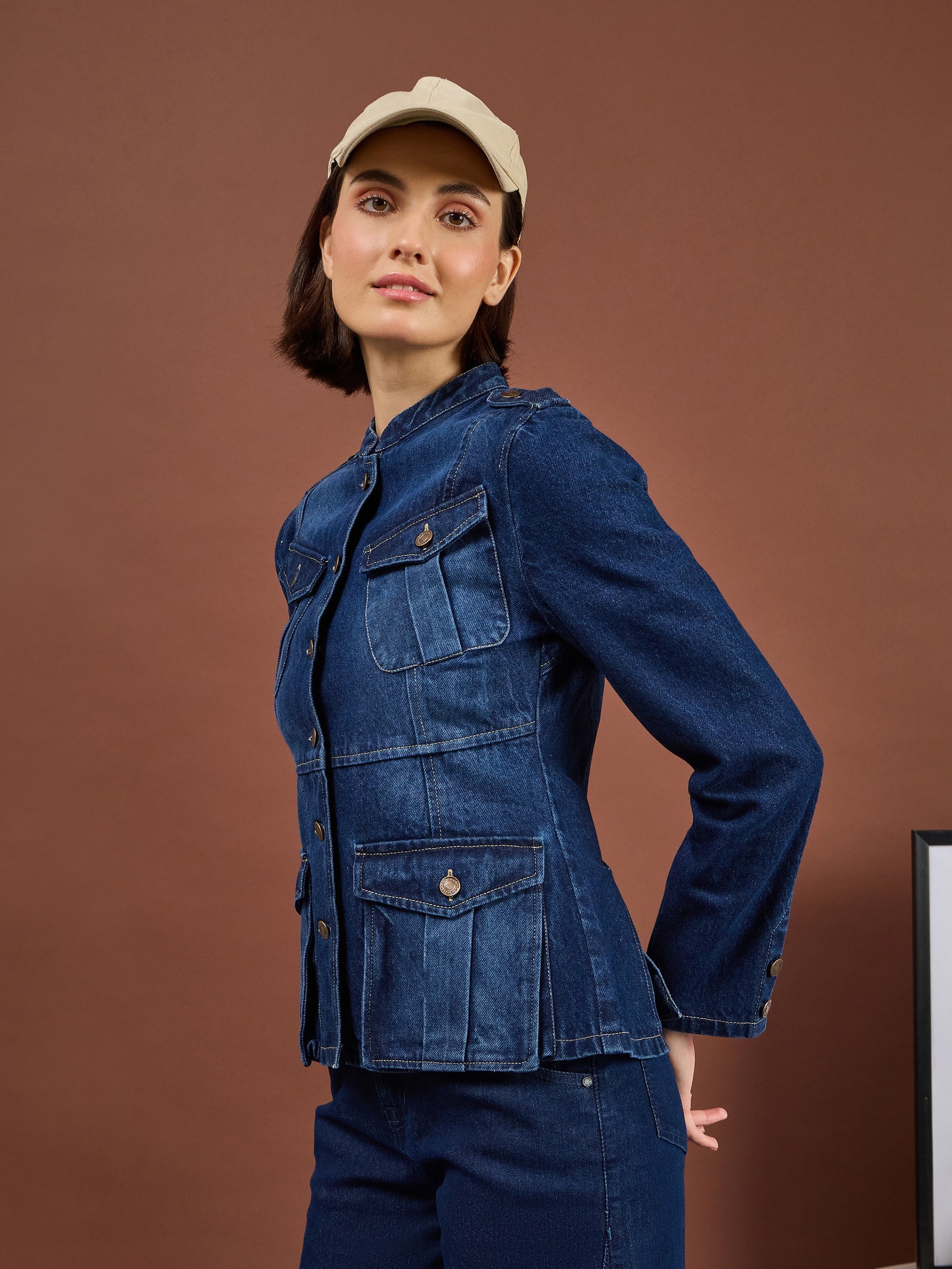 Classic Blue Utility Pocket Denim Jacket -SASSAFRAS