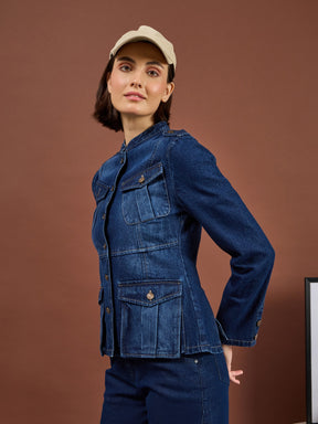 Classic Blue Utility Pocket Denim Jacket -SASSAFRAS