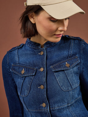 Classic Blue Utility Pocket Denim Jacket -SASSAFRAS