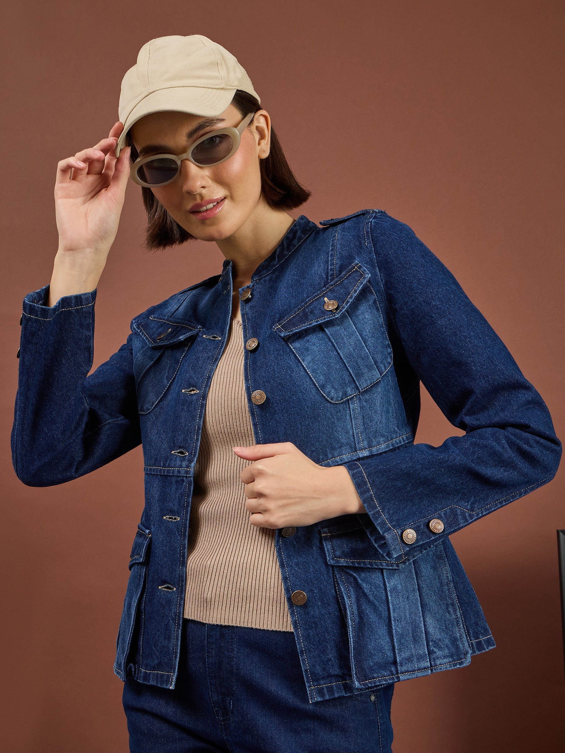 Classic Blue Utility Pocket Denim Jacket -SASSAFRAS