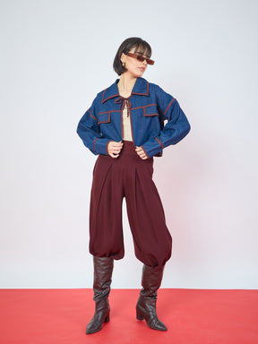 Blue Denim Front Tie Contrast Detail Jacket-SASSAFRAS