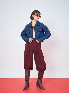 Women Blue Denim Front Tie Contrast Detail Jacket