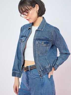 Blue Wash Double Side Zipper Denim Jacket-SASSAFRAS