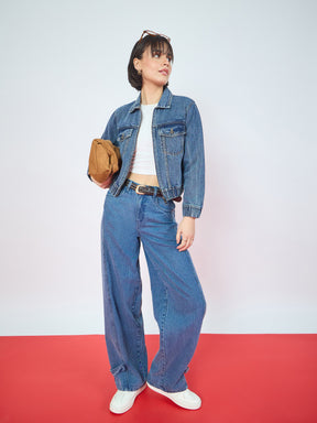 Blue Wash Double Side Zipper Denim Jacket-SASSAFRAS