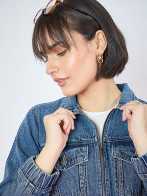 Blue Wash Double Side Zipper Denim Jacket-SASSAFRAS
