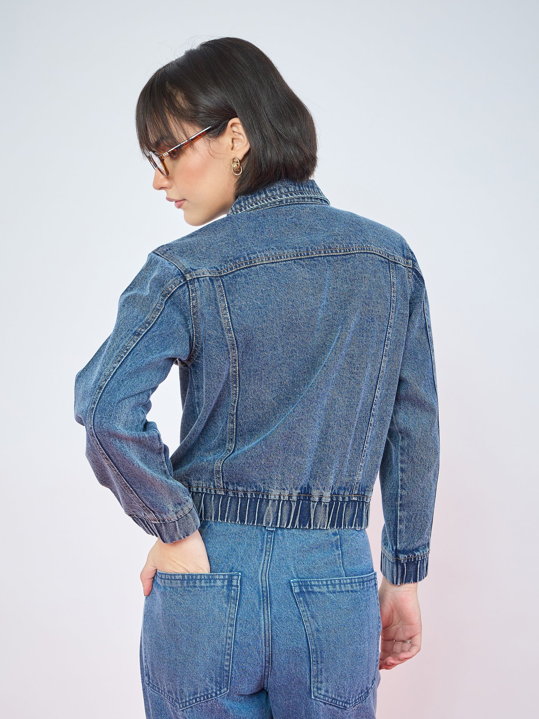 Blue Wash Double Side Zipper Denim Jacket-SASSAFRAS