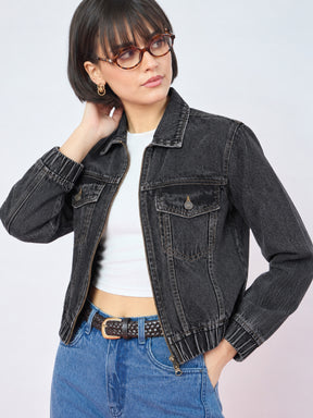 Black Double Side Zipper Denim Jacket-SASSAFRAS