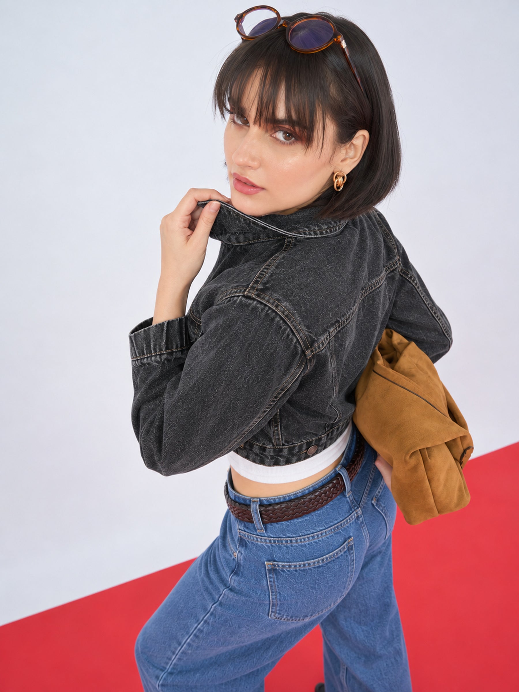 Black Double Side Zipper Denim Jacket-SASSAFRAS