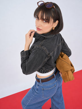 Black Double Side Zipper Denim Jacket-SASSAFRAS