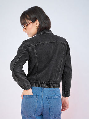 Black Double Side Zipper Denim Jacket-SASSAFRAS