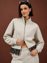 Off-White Melange Fleece Double-Zipper Lace Jacket -SASSAFRAS