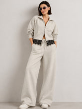 Off-White Melange Fleece Double-Zipper Lace Jacket With Track Pants-SASSAFRAS