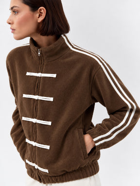 Brown Polar Fleece White Loop Jacket-SASSAFRAS