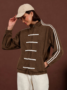 Brown Polar Fleece White Loop Jacket-SASSAFRAS