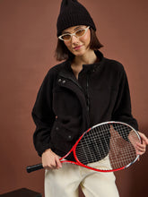 Black Polar Fleece Flap Pocket Jacket -SASSAFRAS