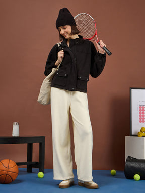 Black Polar Fleece Flap Pocket Jacket -SASSAFRAS