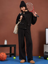 Black Polar Fleece Flap Pocket Jacket With Track Pants-SASSAFRAS