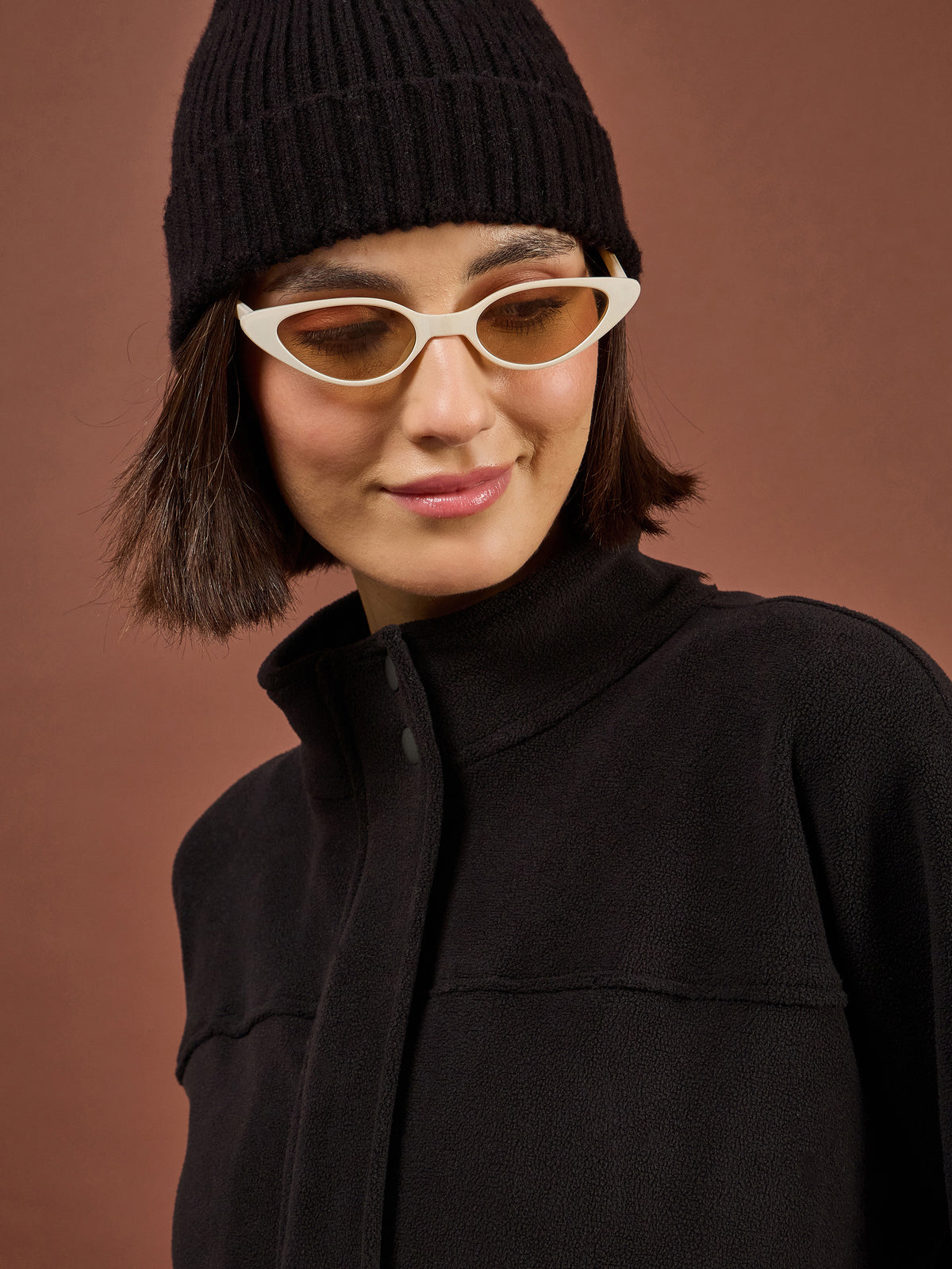 Black Polar Fleece Flap Pocket Jacket With Track Pants-SASSAFRAS