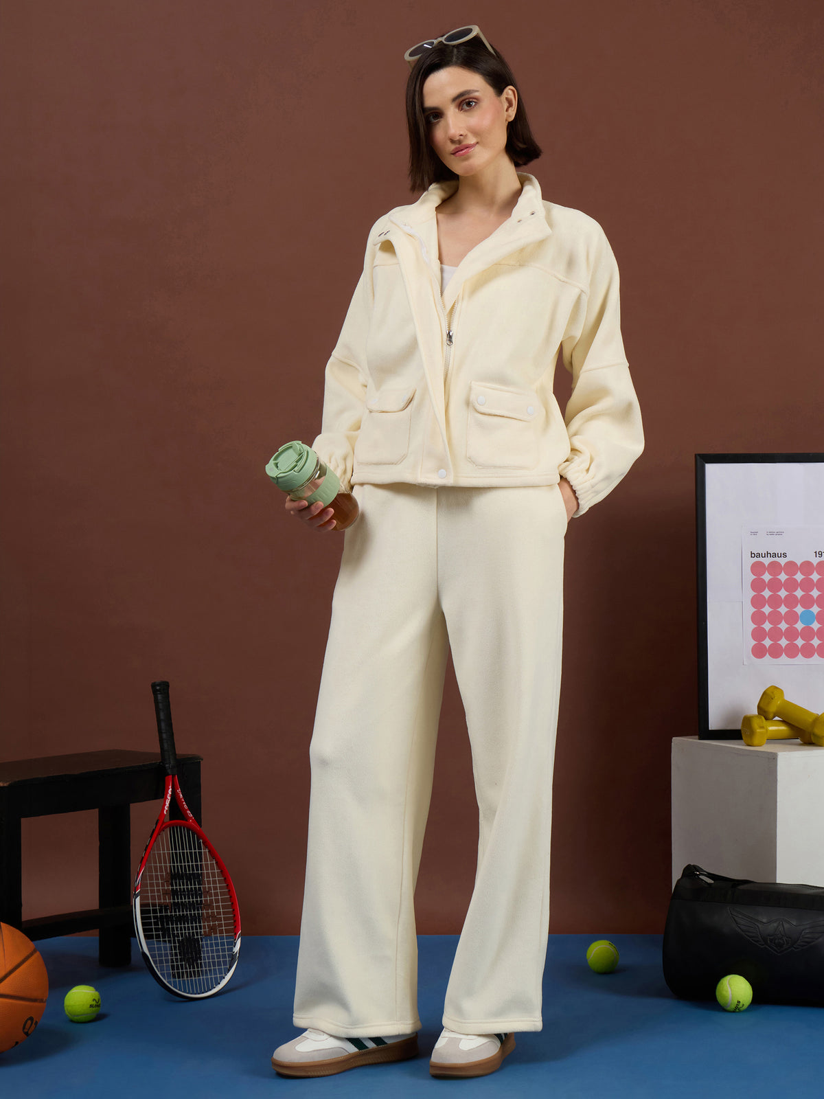 Off-White Polar Fleece Flap Pocket Jacket With Track Pants-SASSAFRAS