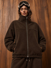 Brown Polar Fleece High Neck Jacket-SASSAFRAS