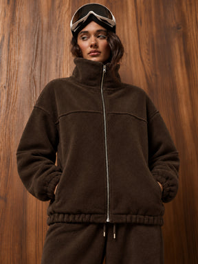 Brown Polar Fleece High Neck Jacket-SASSAFRAS