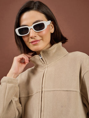 Light Beige Polar Fleece High Neck Jacket-SASSAFRAS