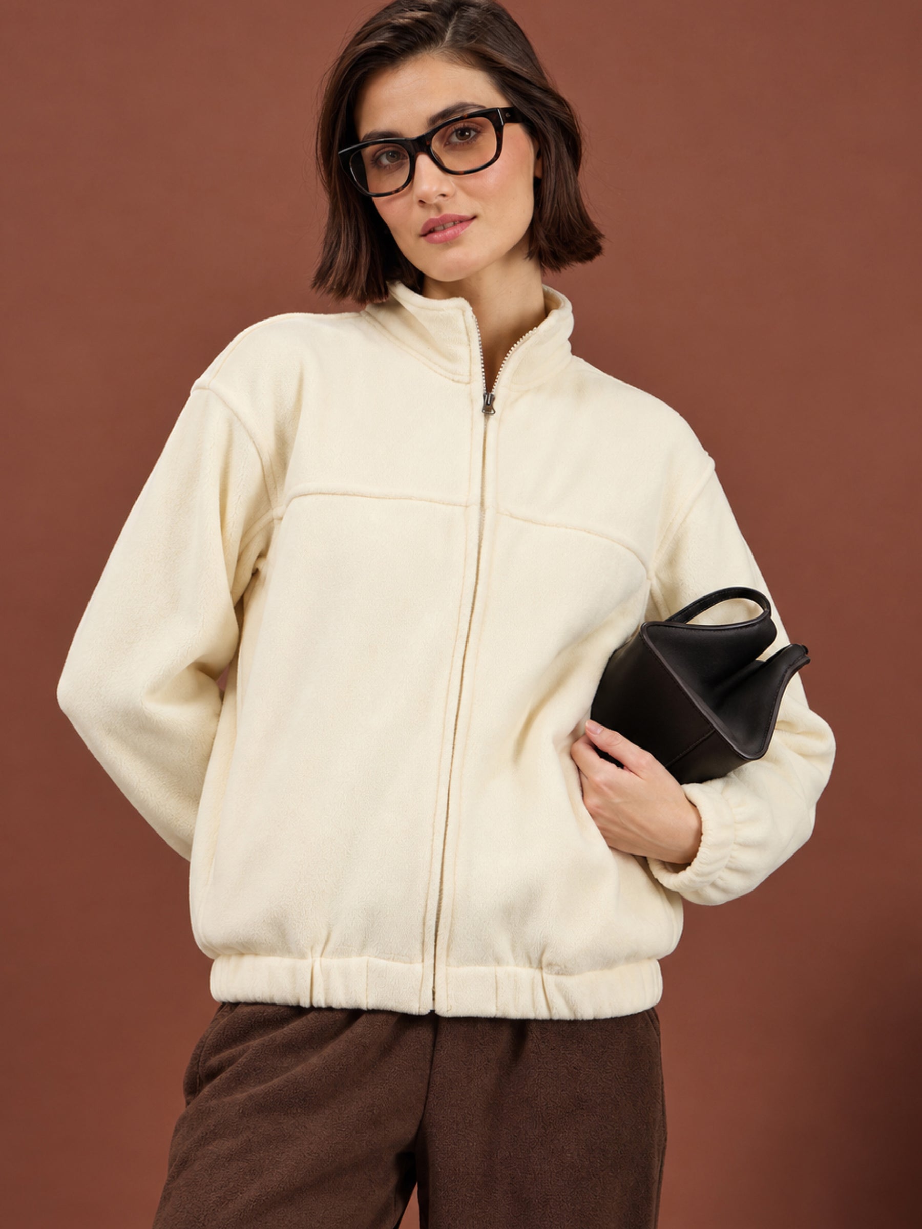 Off-White Polar Fleece High Neck Jacket-SASSAFRAS