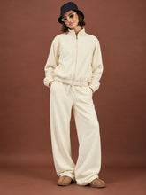 Off-White Polar Fleece High Neck Jacket With Track Pants-SASSAFRAS