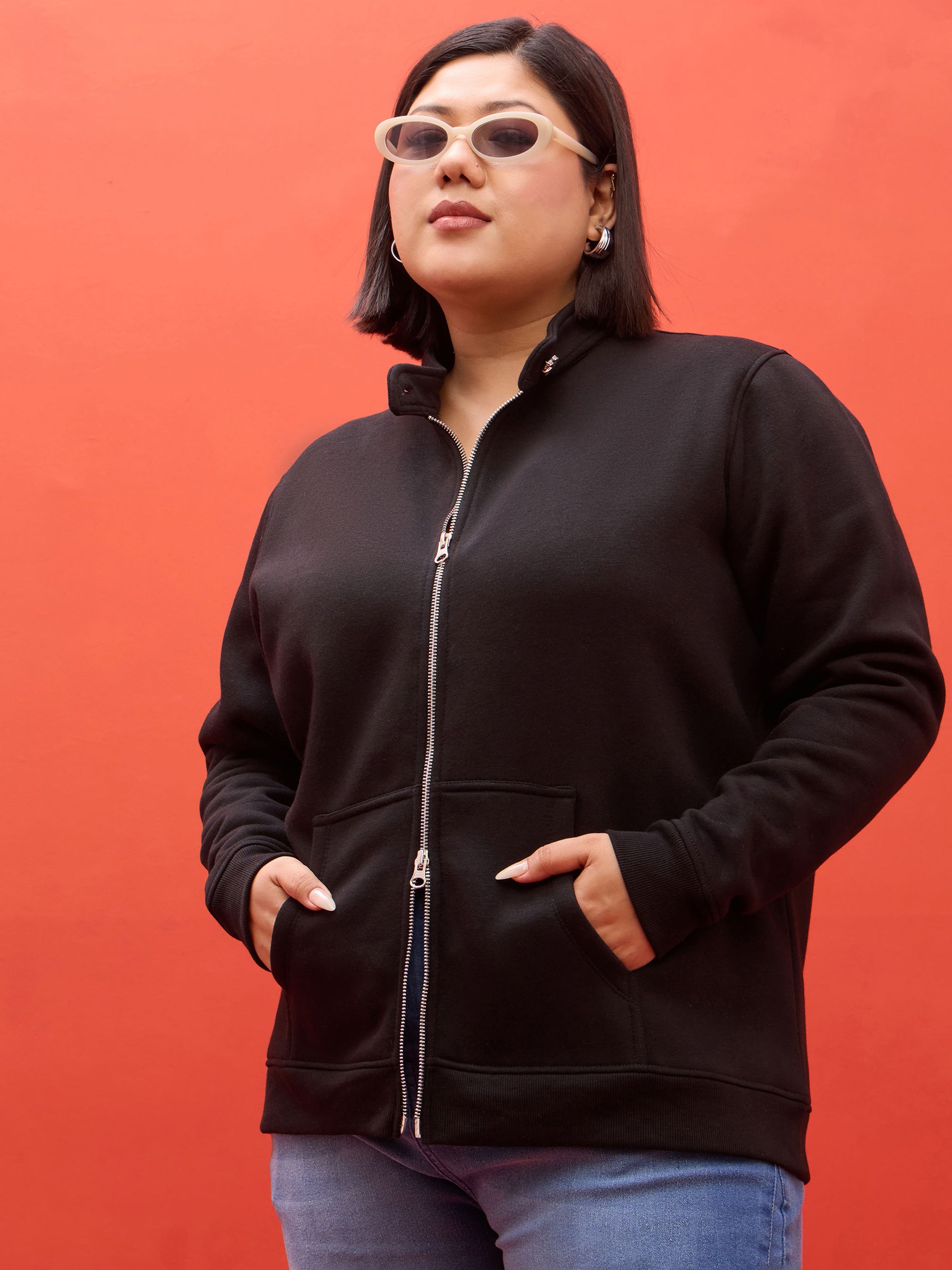 Black Fleece Double Sided Zipper Jacket-SASSAFRAS Curve