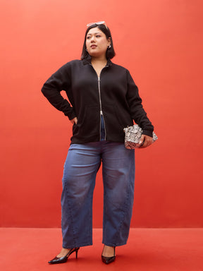 Black Fleece Double Sided Zipper Jacket-SASSAFRAS Curve