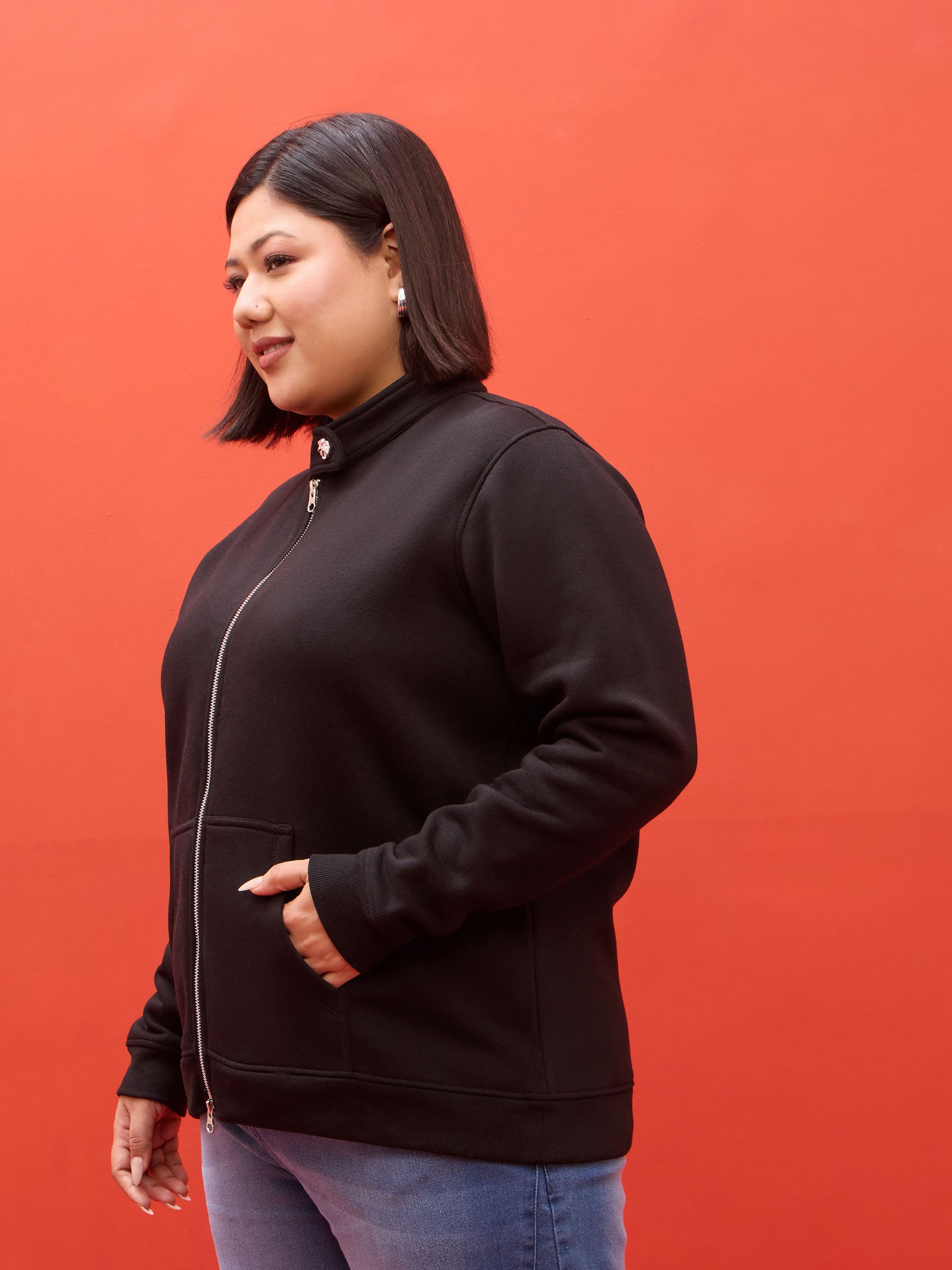 Black Fleece Double Sided Zipper Jacket-SASSAFRAS Curve
