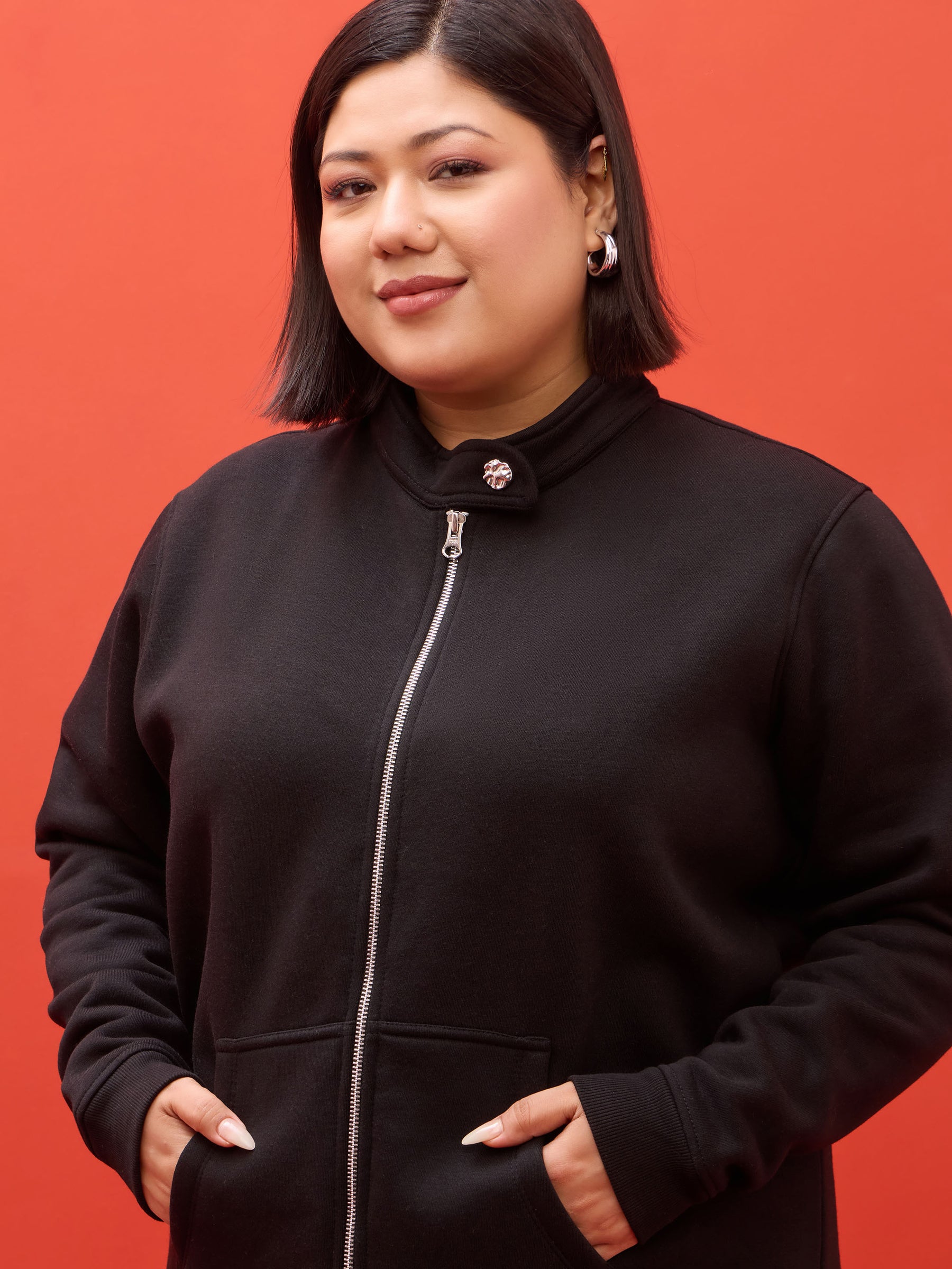 Black Fleece Double Sided Zipper Jacket-SASSAFRAS Curve