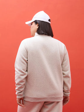 Off White Melange Fleece Double Sided Zipper Jacket-SASSAFRAS Curve