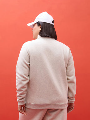 Off White Melange Zipper Jacket With Track Pants-SASSAFRAS Curve