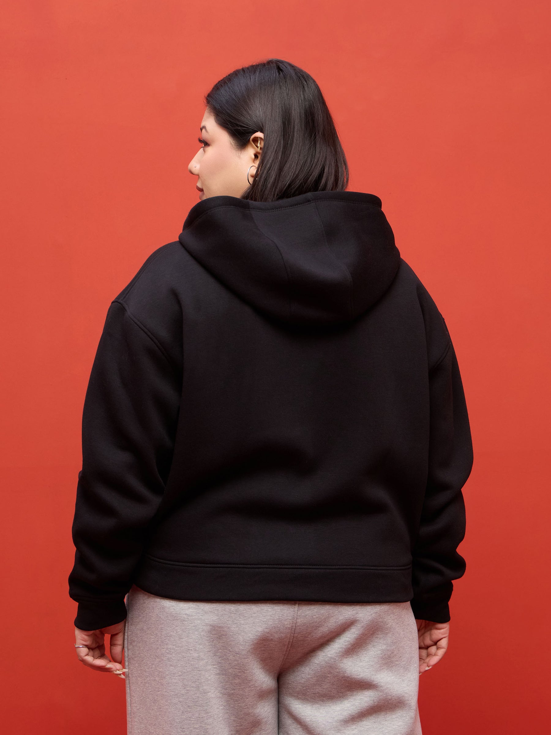 Black Fleece Double Sided Zipper Hoodie Jacket-SASSAFRAS Curve