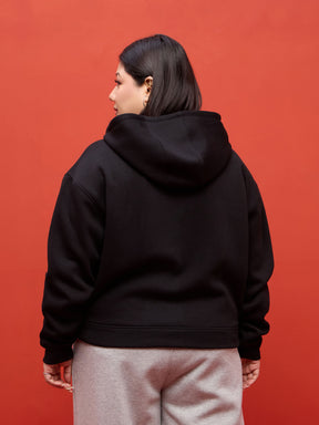 Black Fleece Double Sided Zipper Hoodie Jacket-SASSAFRAS Curve