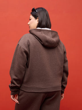 Brown Melange Fleece Double Sided Zipper Hoodie Jacket-SASSAFRAS Curve