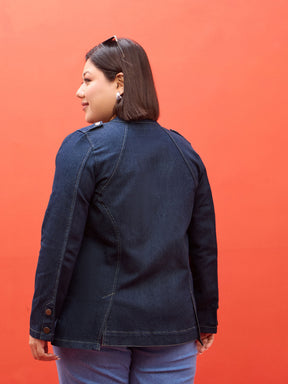 Navy Utility Pocket Denim Jacket -SASSAFRAS Curve