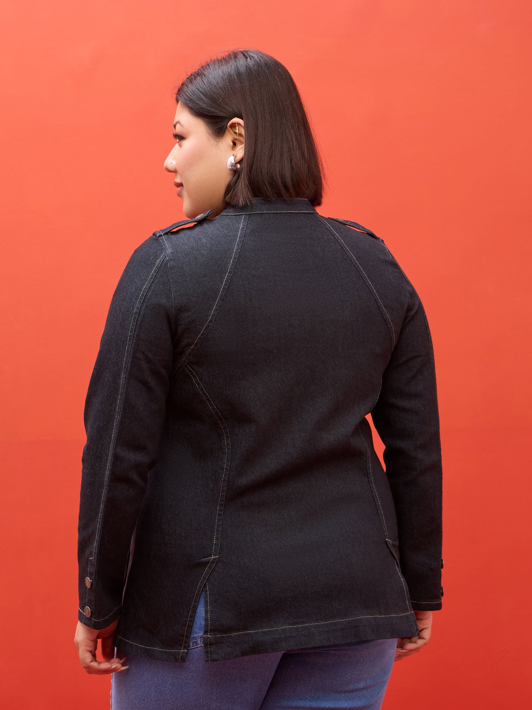 Black Blast Utility Pocket Denim Jacket-SASSAFRAS Curve