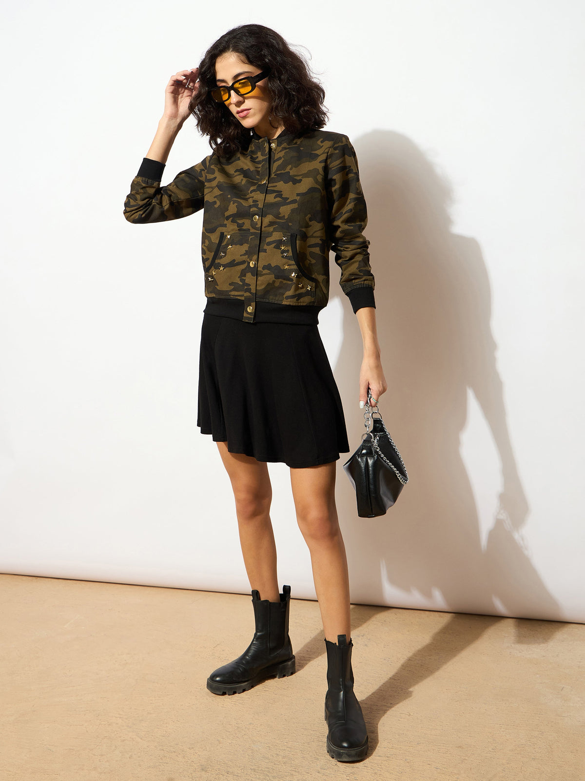 Camouflage Buttoned Bomber Jacket -SASSAFRAS