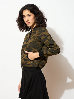 Camouflage Buttoned Bomber Jacket -SASSAFRAS