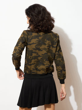 Camouflage Buttoned Bomber Jacket -SASSAFRAS