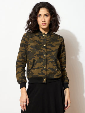 Camouflage Buttoned Bomber Jacket -SASSAFRAS