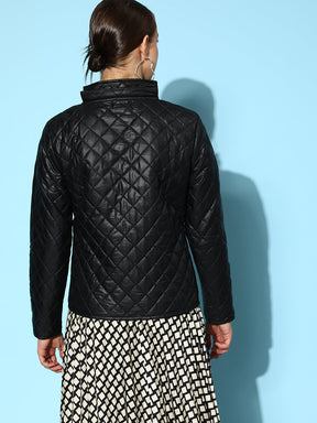 Black Quilted Hooded Puffer Jacket-SASSAFRAS