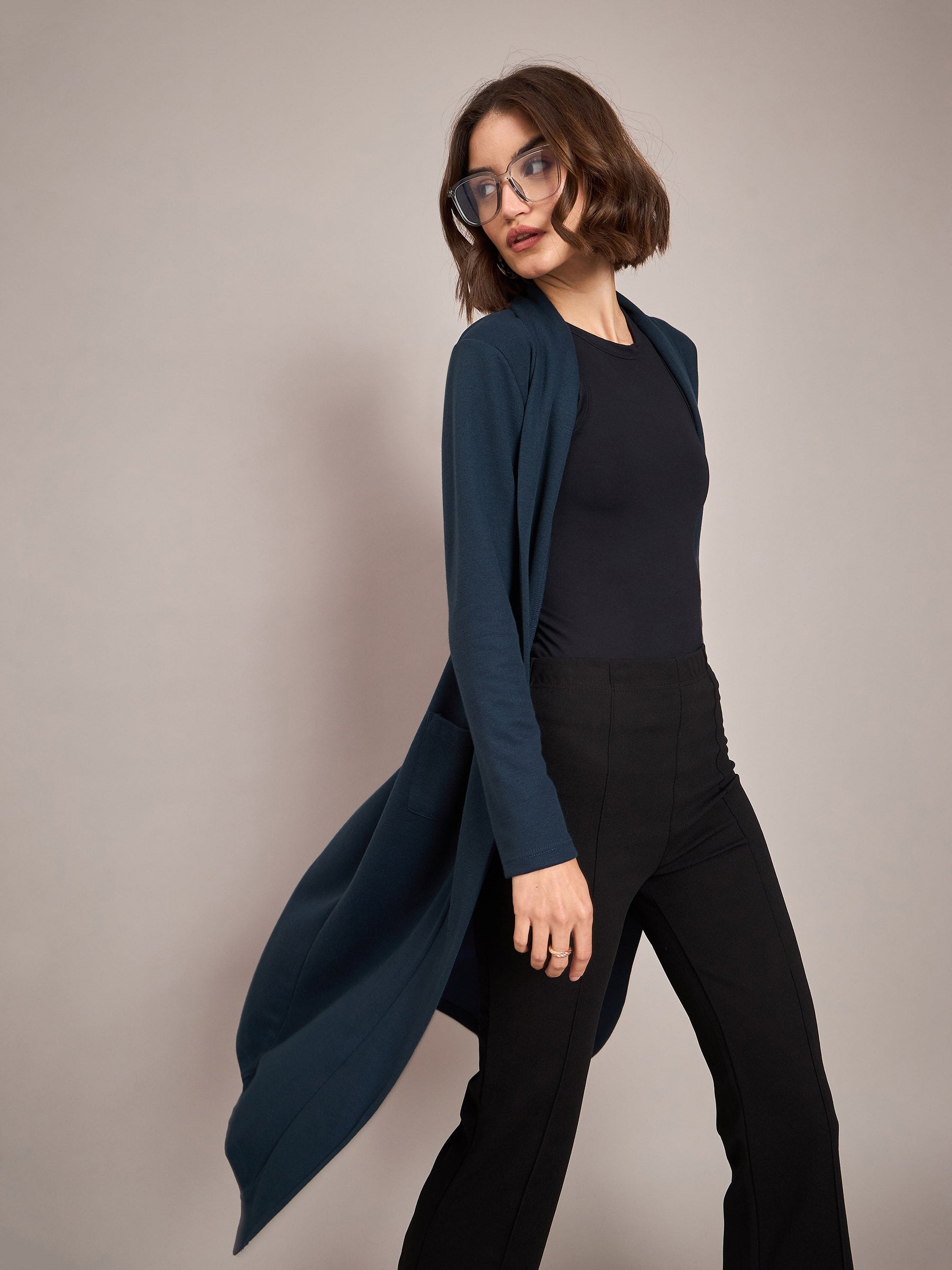 Teal Rib Longline Shrug-SASSAFRAS