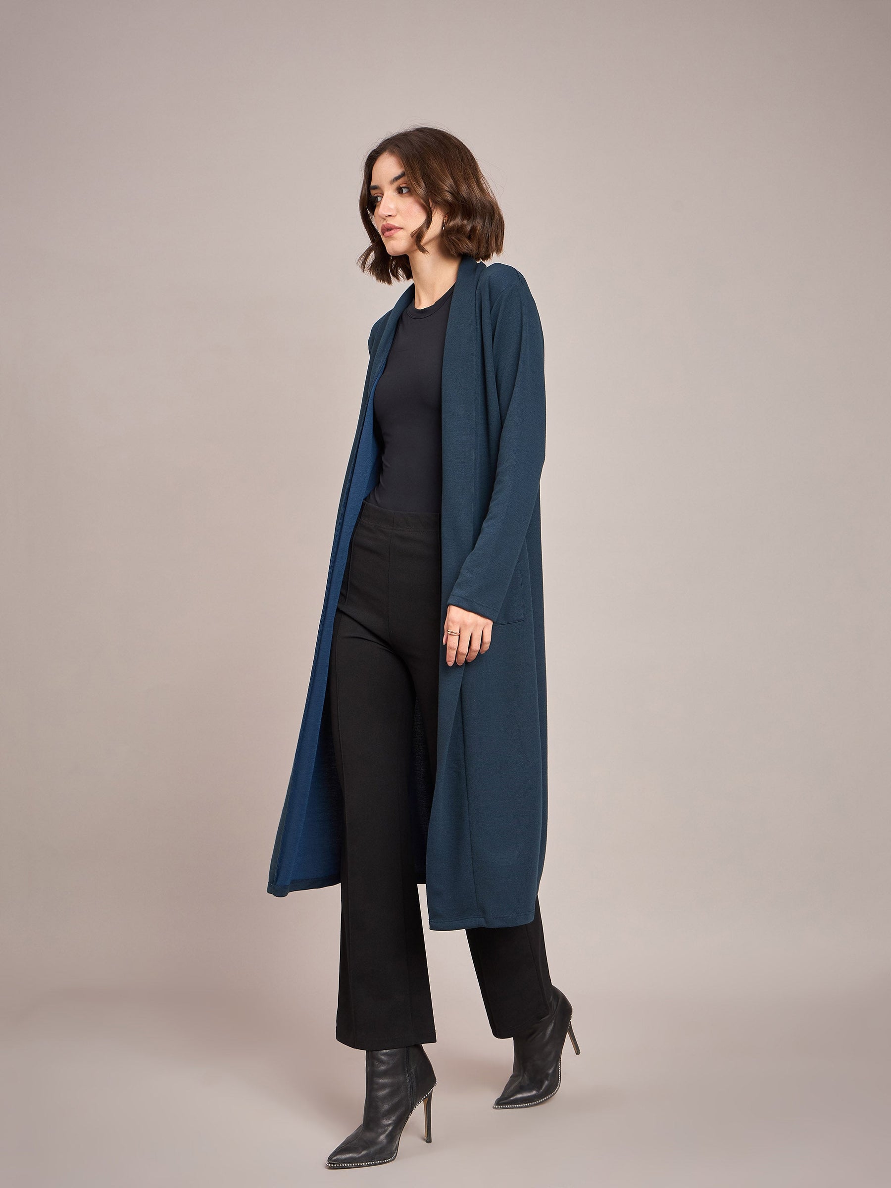 Teal Rib Longline Shrug-SASSAFRAS