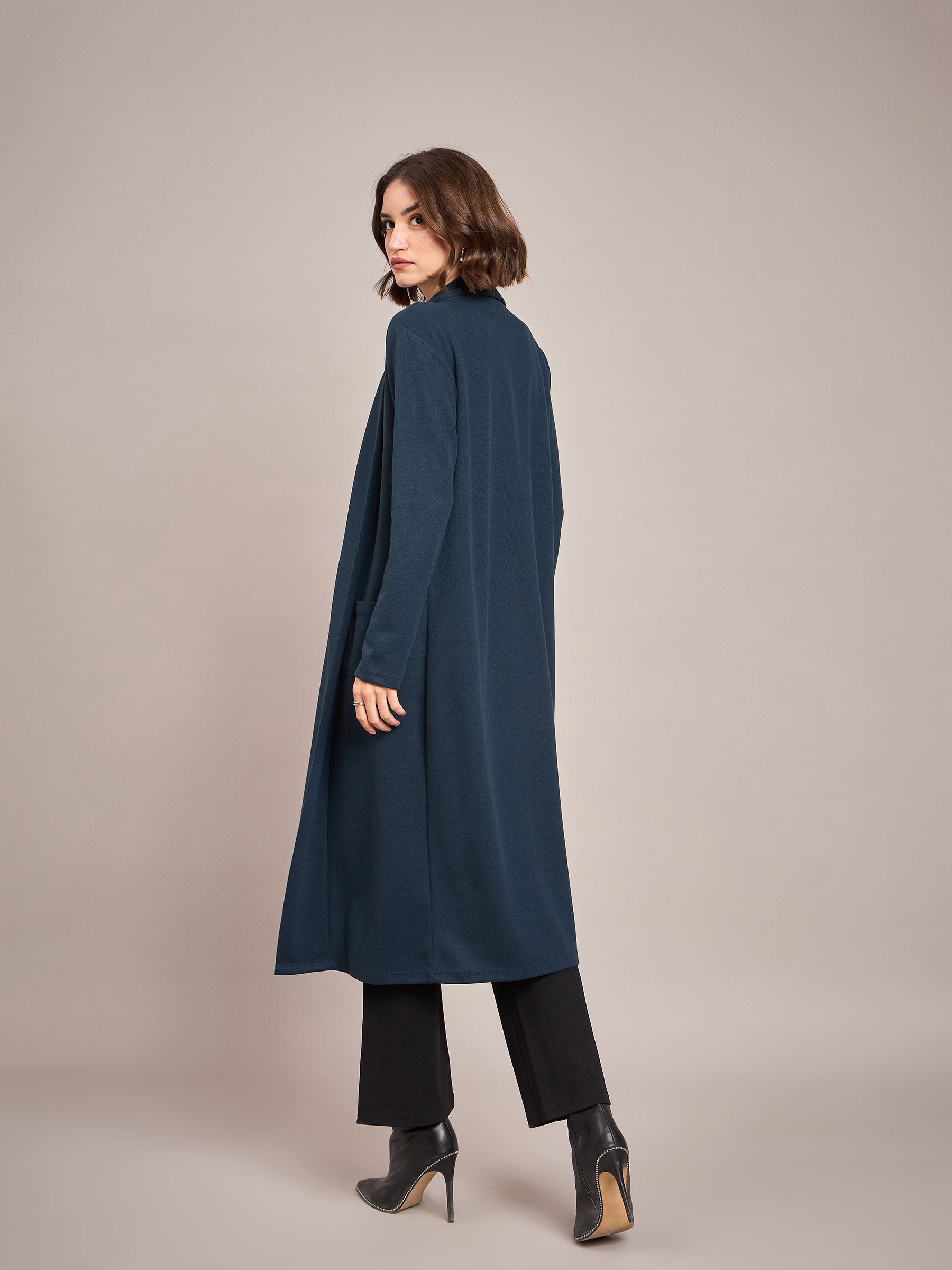 Teal Rib Longline Shrug-SASSAFRAS