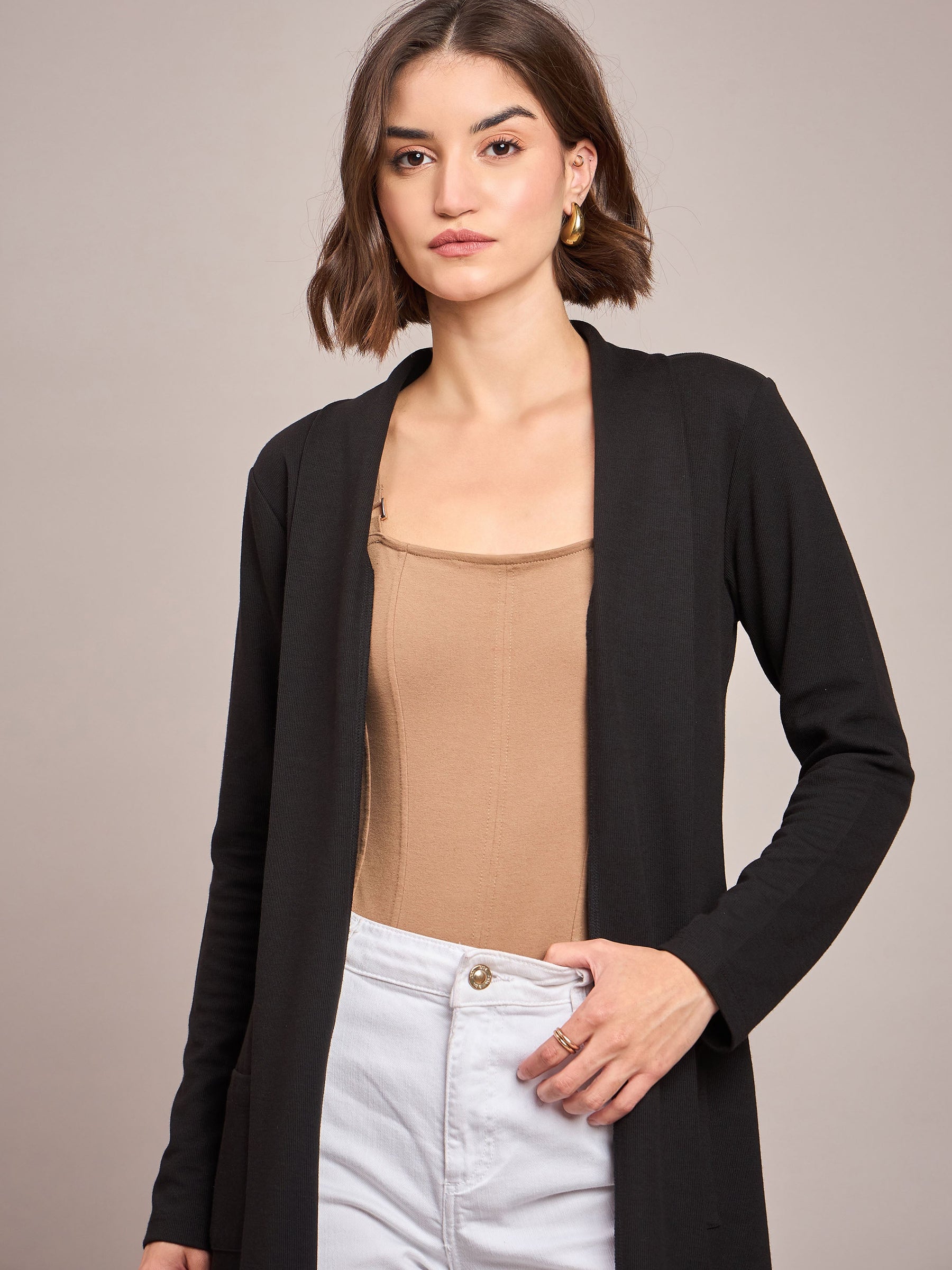 Black Rib Longline Shrug-SASSAFRAS